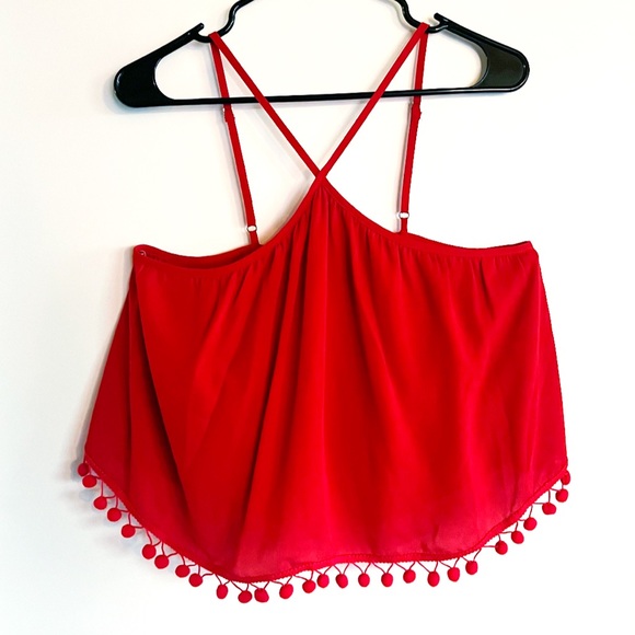 Show Me Your MuMu Red Pompom Halter Tank Top Size Medium - Picture 2 of 5